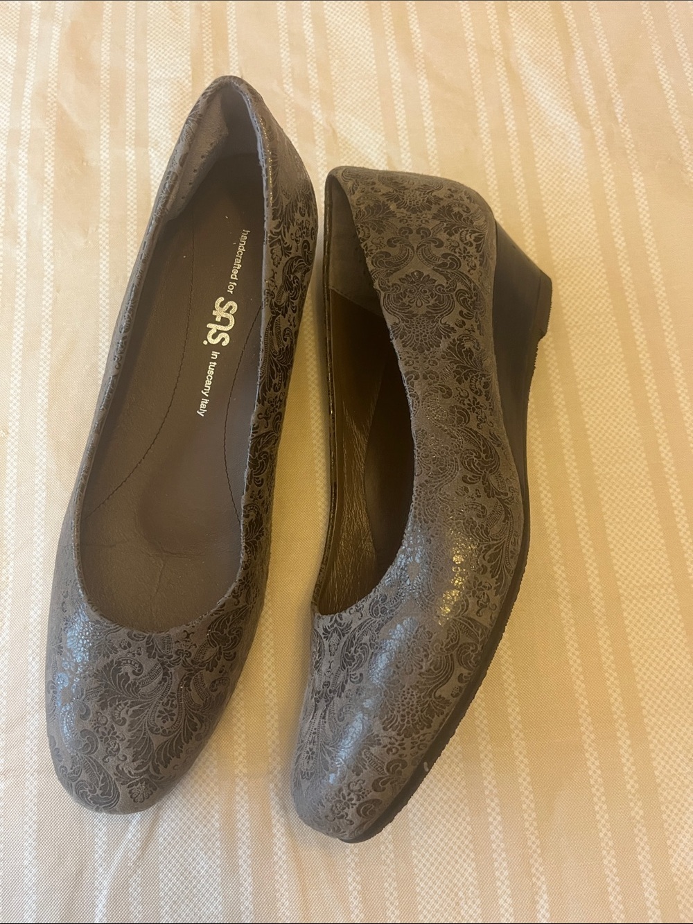 SAS Gray Patterned Wedge Flats